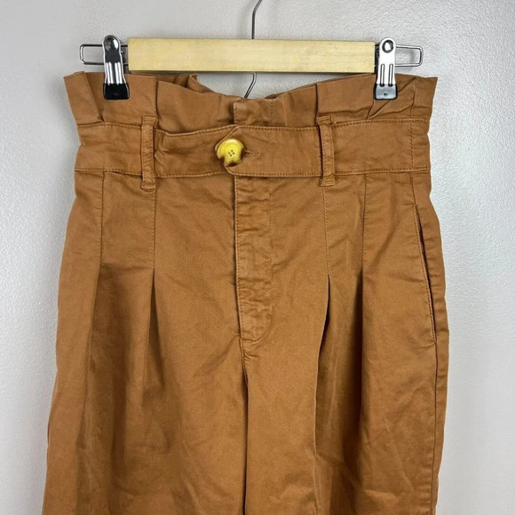 Free People Paperbag Waist Pants Size 0 High Rise Pleated Work Academia Brown - Picture 4 of 10